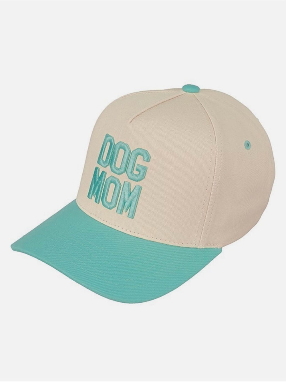 Dog Mom Embroidered Baseball Cap - Cream & Aqua